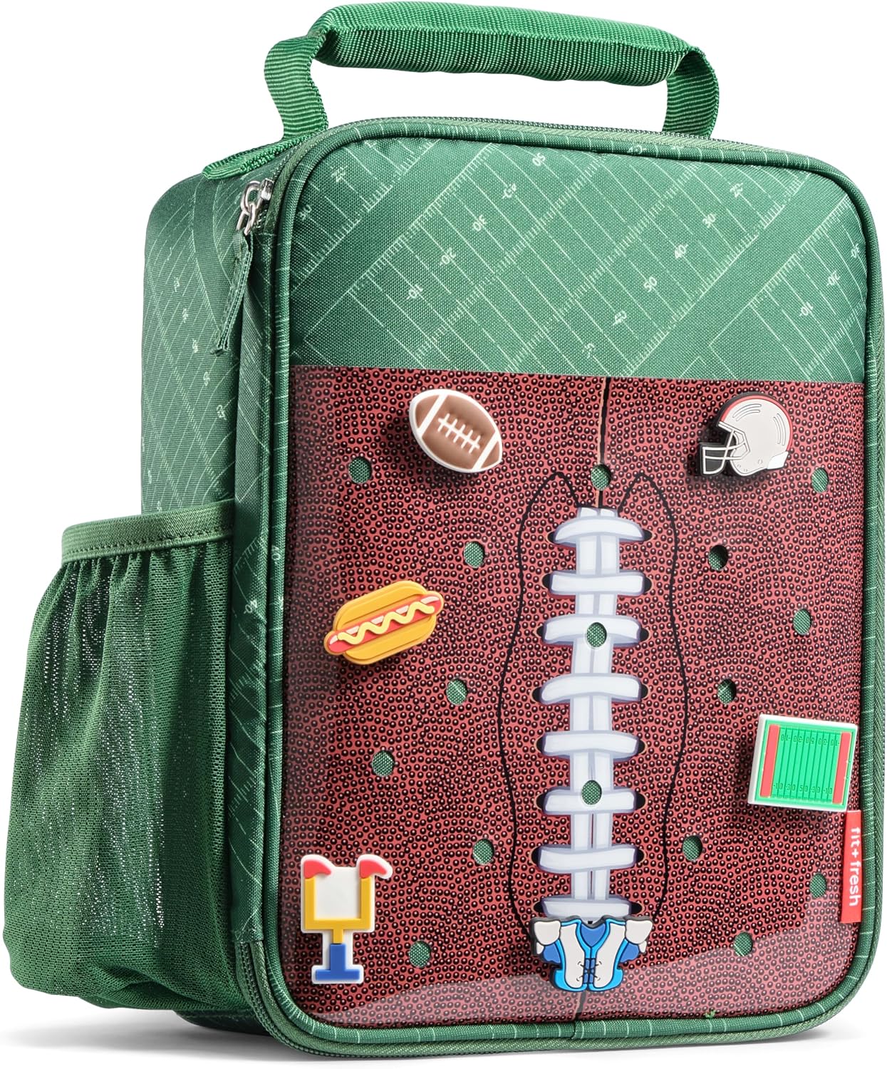 Fit & Fresh Customizable Football Kids Lunch Box - 6 Sports Charms Included Green Football