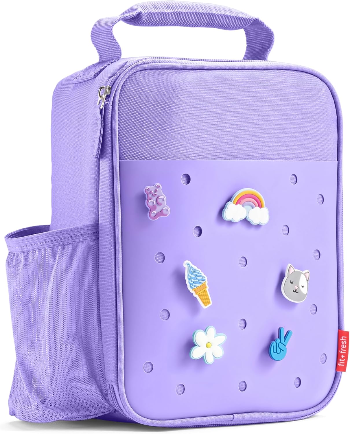 Fit & Fresh Customizable Lunch Bag for Boys & Girls - 6 Charms Included Purple