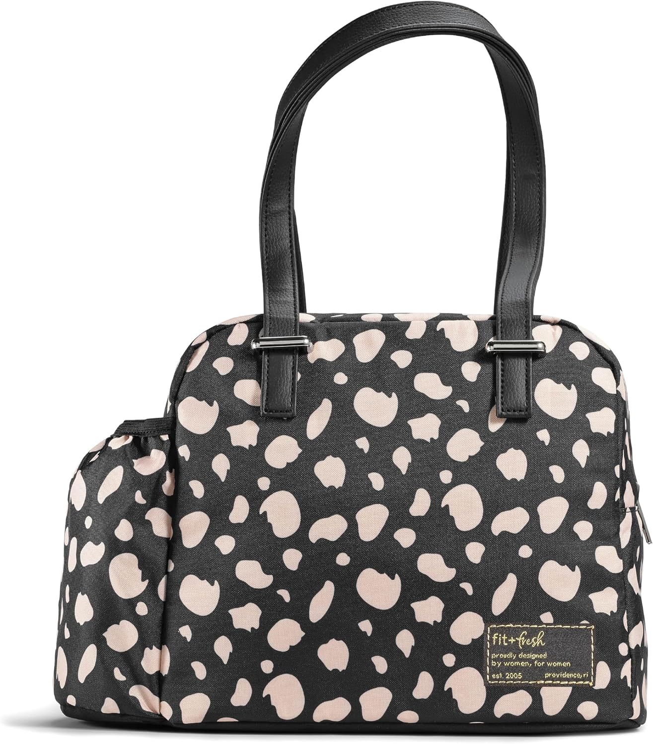 Fit & Fresh Lunch Bag For Women, Insulated Womens Lunch Bag For Work, Leakproof & Stain-Resistant Large Lunch Box For Women With Bottle Pocket, Long Straps, Zipper Closure Laketown Bag Black Cheetah