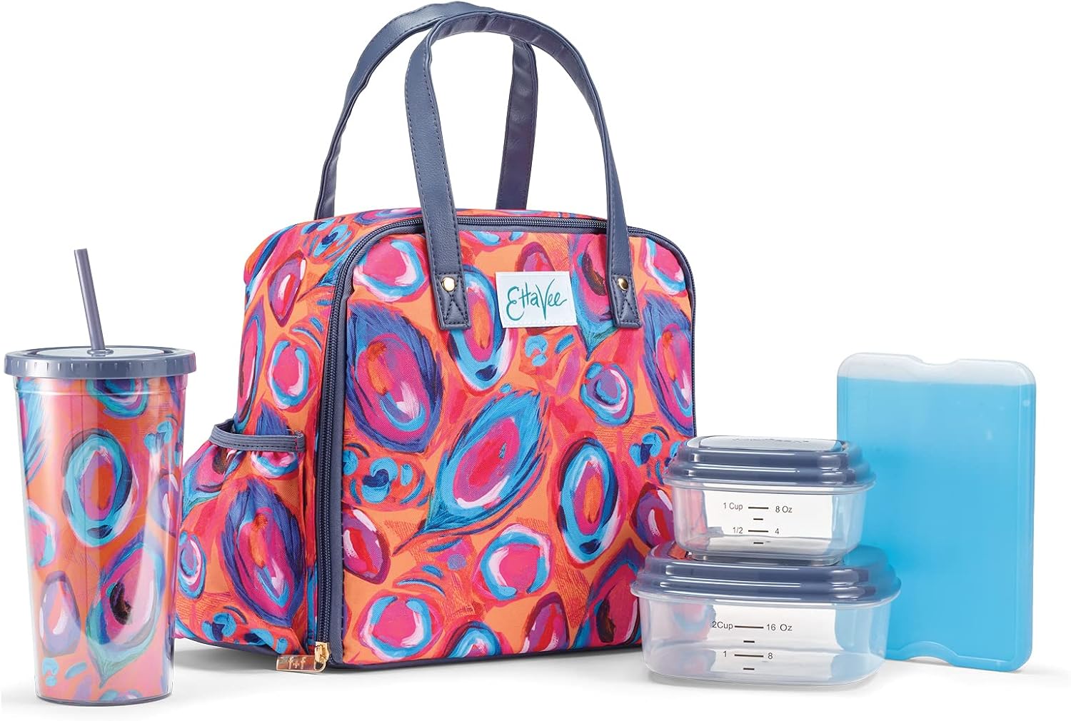 Fit & Fresh Lunch Bag For Women, Insulated Womens Lunch Bag For Work, Leakproof & Stain-Resistant Large Lunch Box For Women With Containers, Tumbler and Ice Pack, Zipper Closure Wichita Bag Peacock Abstract Peacock