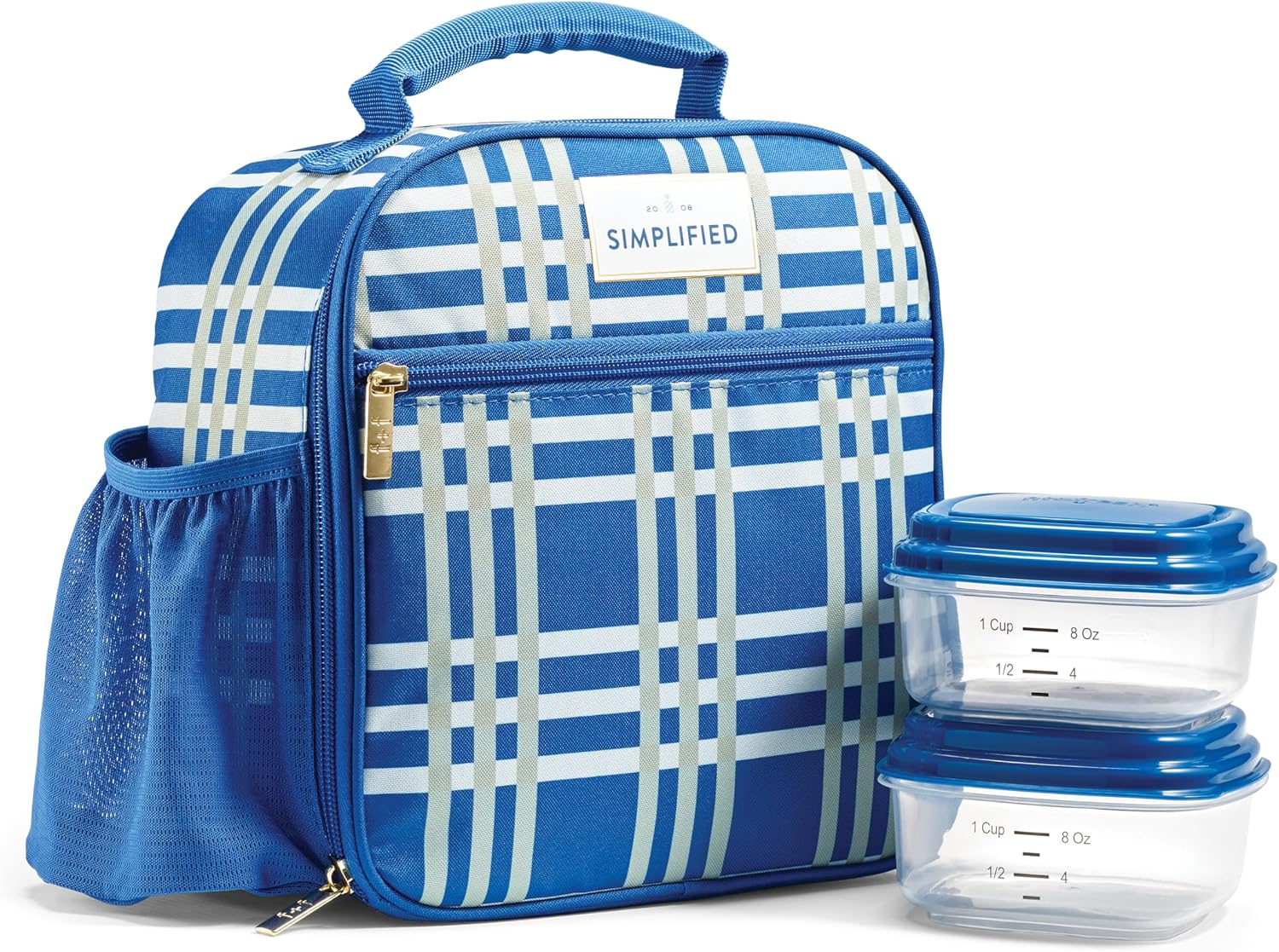 Fit & Fresh Lunch Bag For Women, Insulated Womens Lunch Bag For Work, Large Lunch Box For Women With Two Matching Containers, Townsend Lunch Bag, Pistachio Plaid Blue Pistachio Plaid