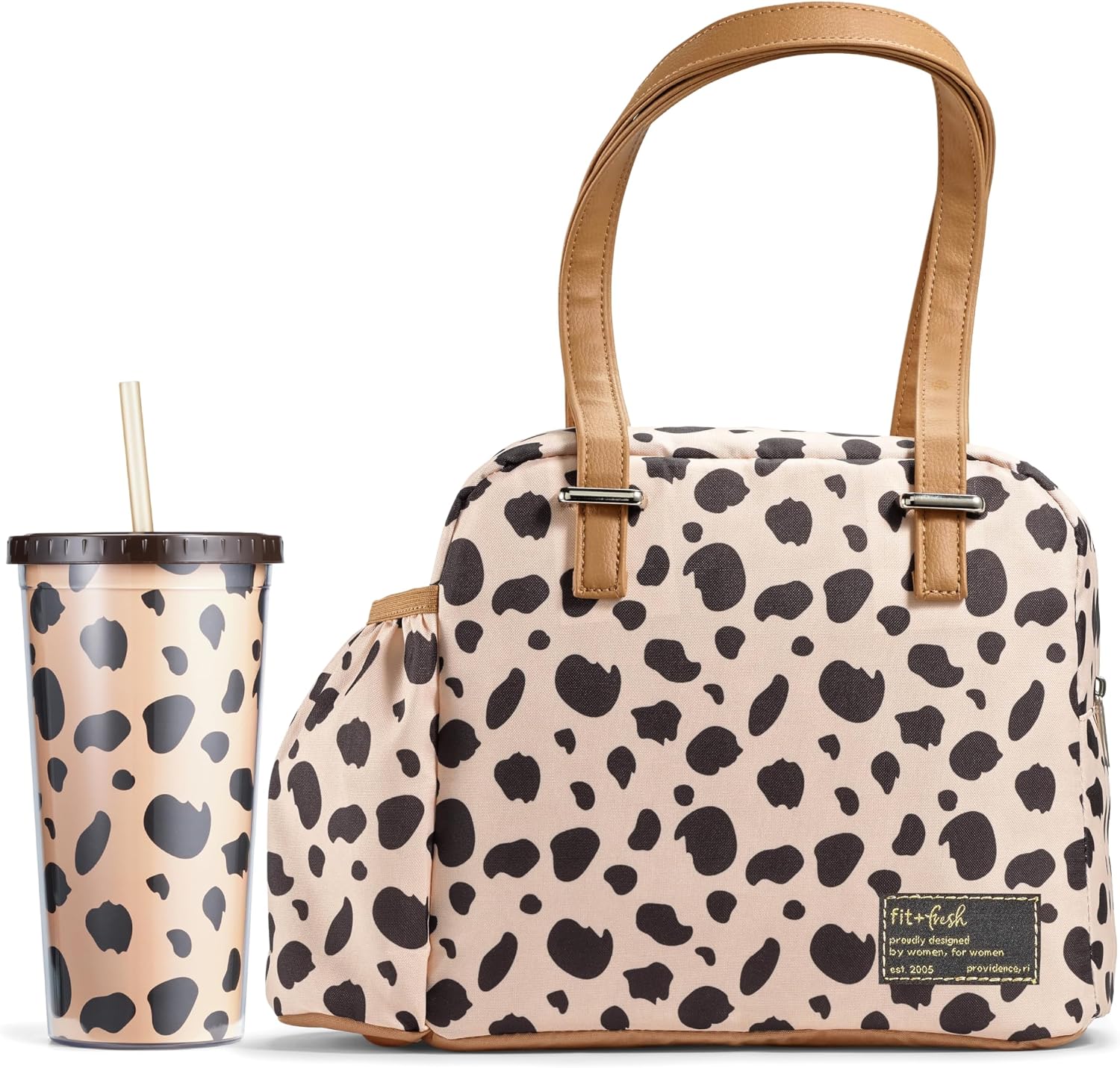 Fit & Fresh Lunch Bag For Women, Insulated Womens Lunch Bag For Work, Leakproof & Stain-Resistant Large Lunch Box For Women With Expandable Bottle Pocket, Zipper Closure Laketown Bag Cheetah Tumbler Cheetah Graphic