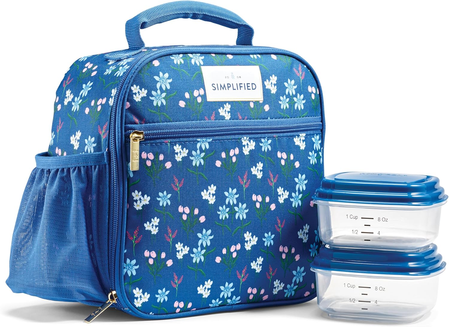 Fit & Fresh Lunch Bag For Women, Insulated Womens Lunch Bag For Work, Large Lunch Box For Women With Two Matching Containers, Townsend Lunch Bag, Navy Wildflower Blue Wildflower
