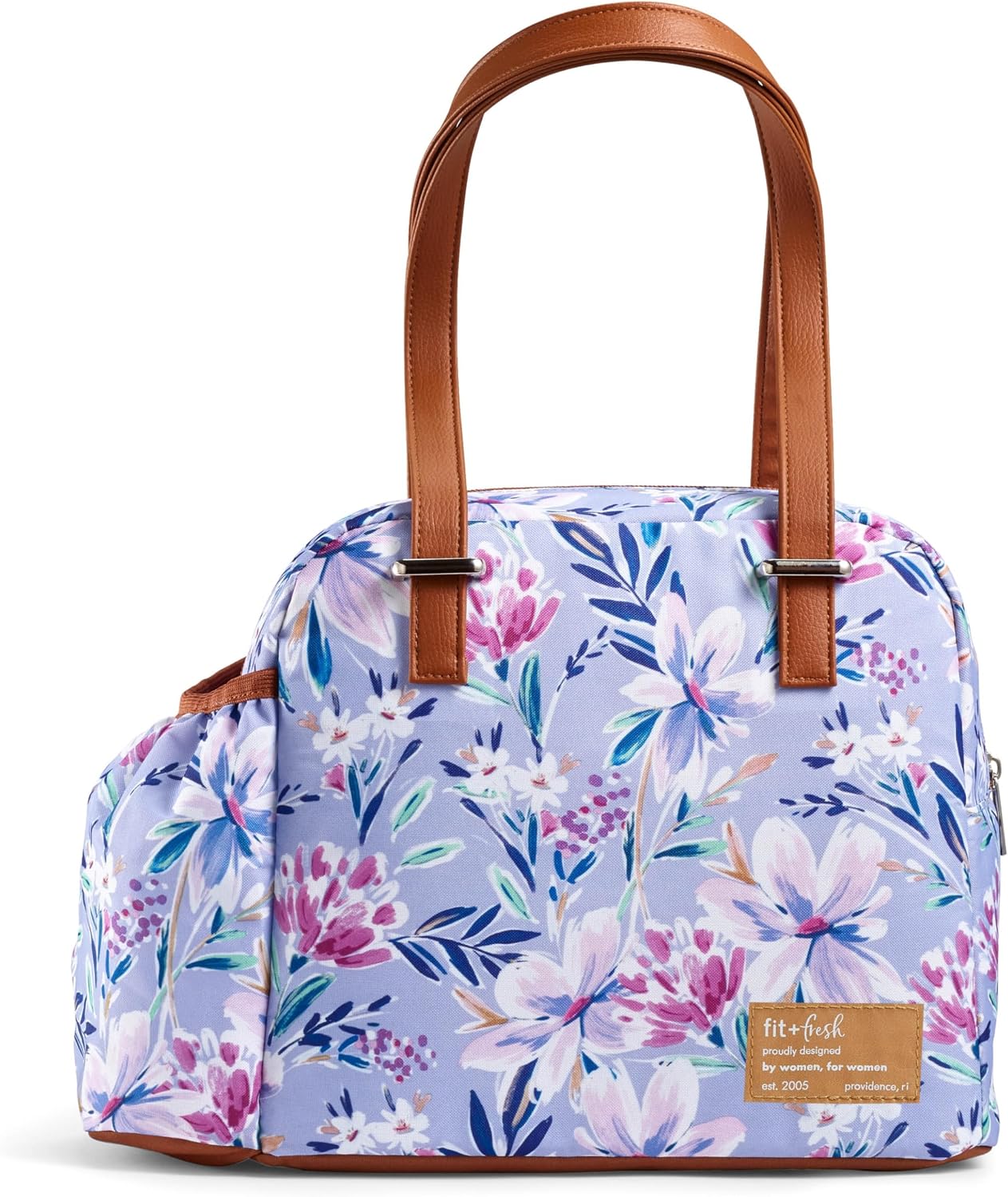 Fit & Fresh Lunch Bag For Women, Insulated Womens Lunch Bag For Work, Leakproof & Stain-Resistant Large Lunch Box For Women With Bottle Pocket, Long Straps, Zipper Closure Laketown Bag Floral Lilac Tulane Floral Lilac