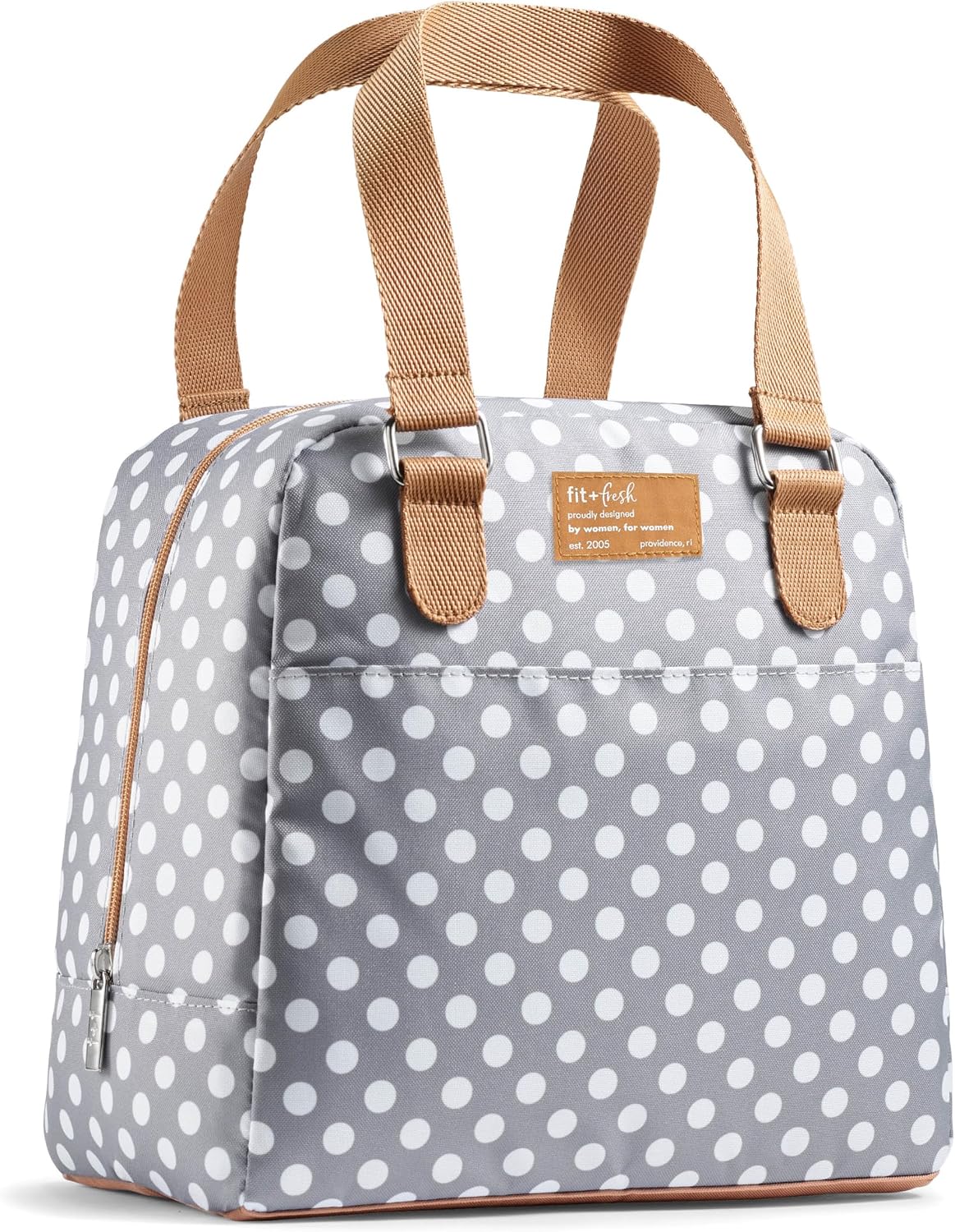 Fit & Fresh Lunch Bag For Women, Insulated Womens Lunch Bag For Work, Leakproof & Stain-Resistant Large Lunch Box For Women With Containers, Zipper Closure Minneola Bag Grey Dot