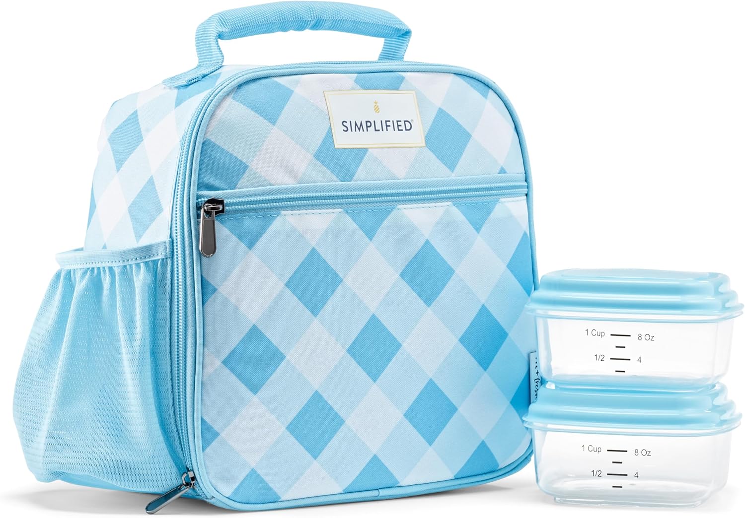 Fit & Fresh Lunch Bag For Women, Insulated Womens Lunch Bag For Work, Large Lunch Box For Women With Two Matching Containers, Townsend Lunch Bag, Carolina Gingham Light Blue Gingham