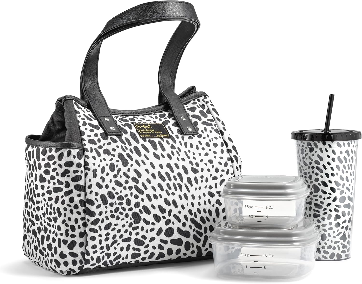 Fit & Fresh Lunch Bag For Women, Insulated Womens Lunch Bag For Work, Leakproof & Stain-Resistant Large Lunch Box For Women With Containers and Matching Tumbler, Zipper, Westerly Lunch Bag, Cheetah Luxe Cheetah