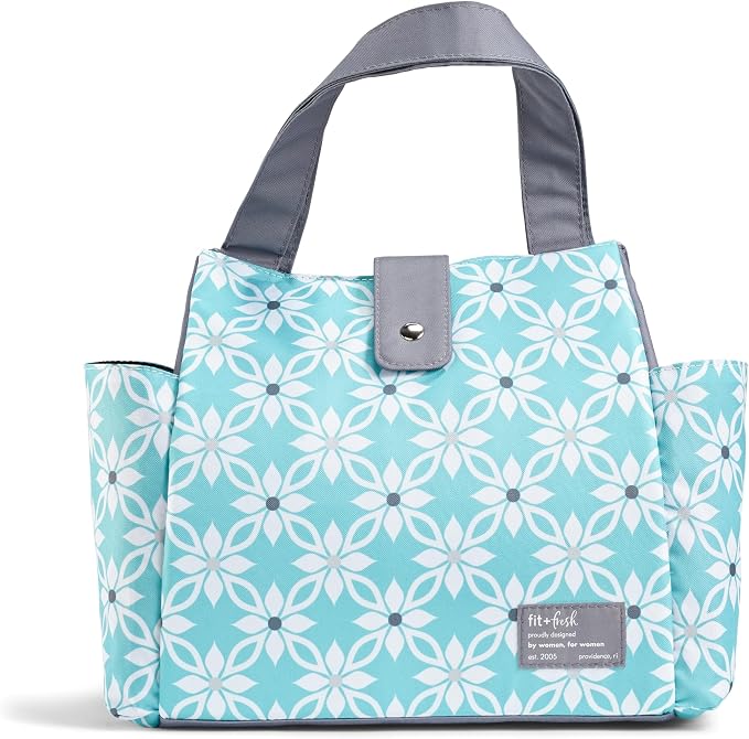 Fit & Fresh Lunch Bag For Women, Insulated Womens Lunch Bag For Work, Leakproof & Stain-Resistant Large Lunch Box For Women With Containers and Matching Tumbler, Snap Closure Westport Bag Aqua Aqua Dogwood