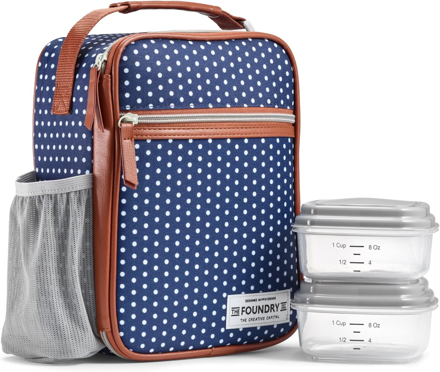 Foundry Lunch Bag for Women with Containers Included, Lunch Tote, Womens Lunch Bag, Womens Lunch Box, Loncheras Para Mujer Navy & White Dot