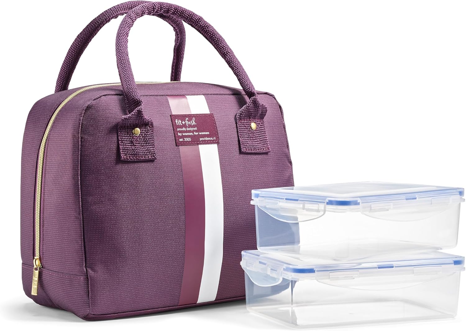 Fit & Fresh Bloomington Insulated Lunch Bag for Women w/ Containers Plum Stripe