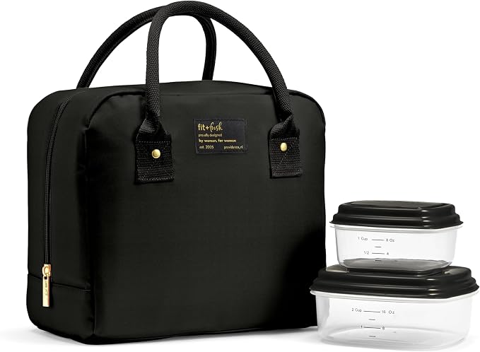Fit & Fresh Bloomington Insulated Lunch Bag for Women w/ Containers Black