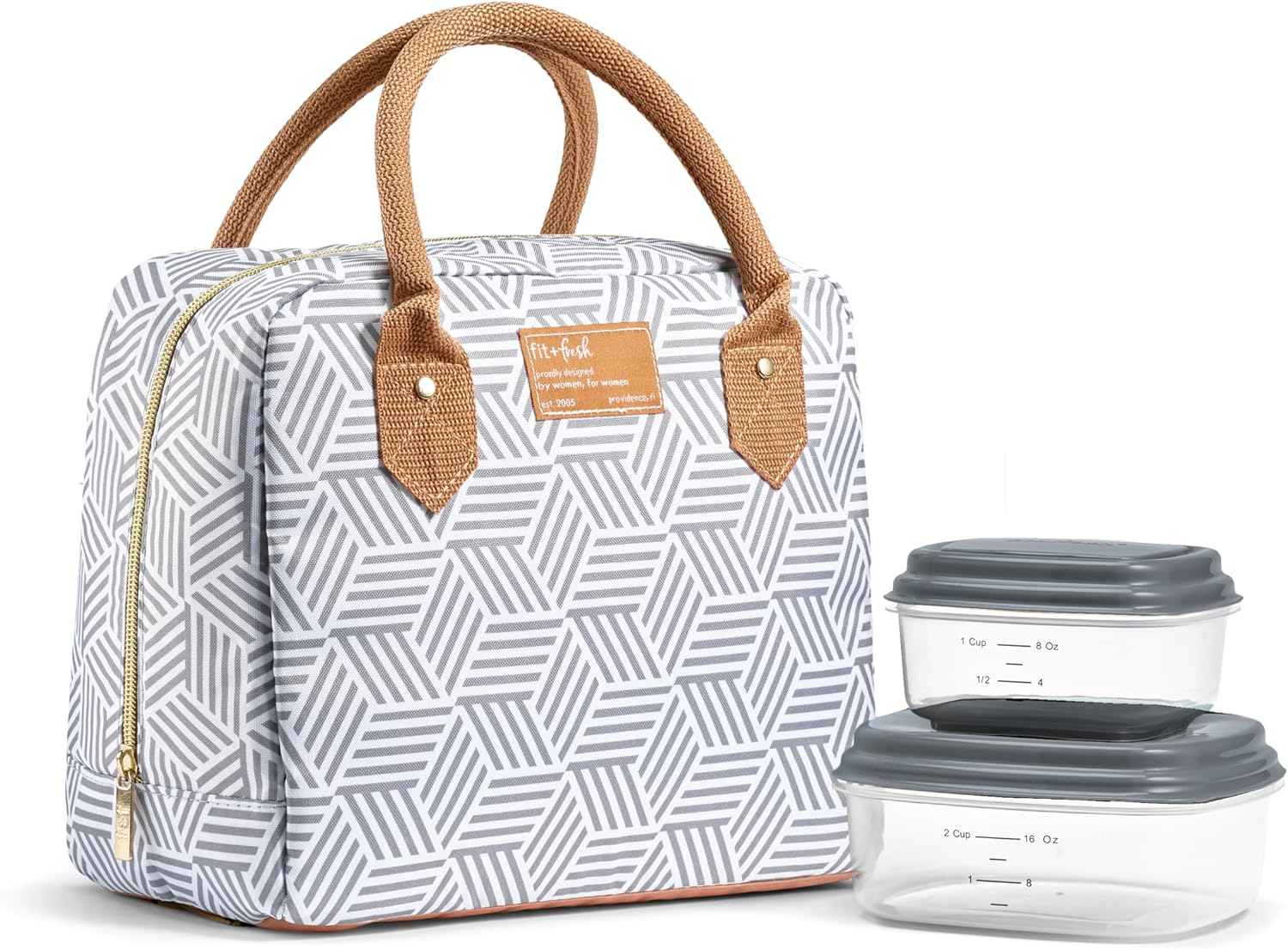 Fit & Fresh Bloomington Insulated Lunch Bag for Women w/ Containers Grey Seaport Geo
