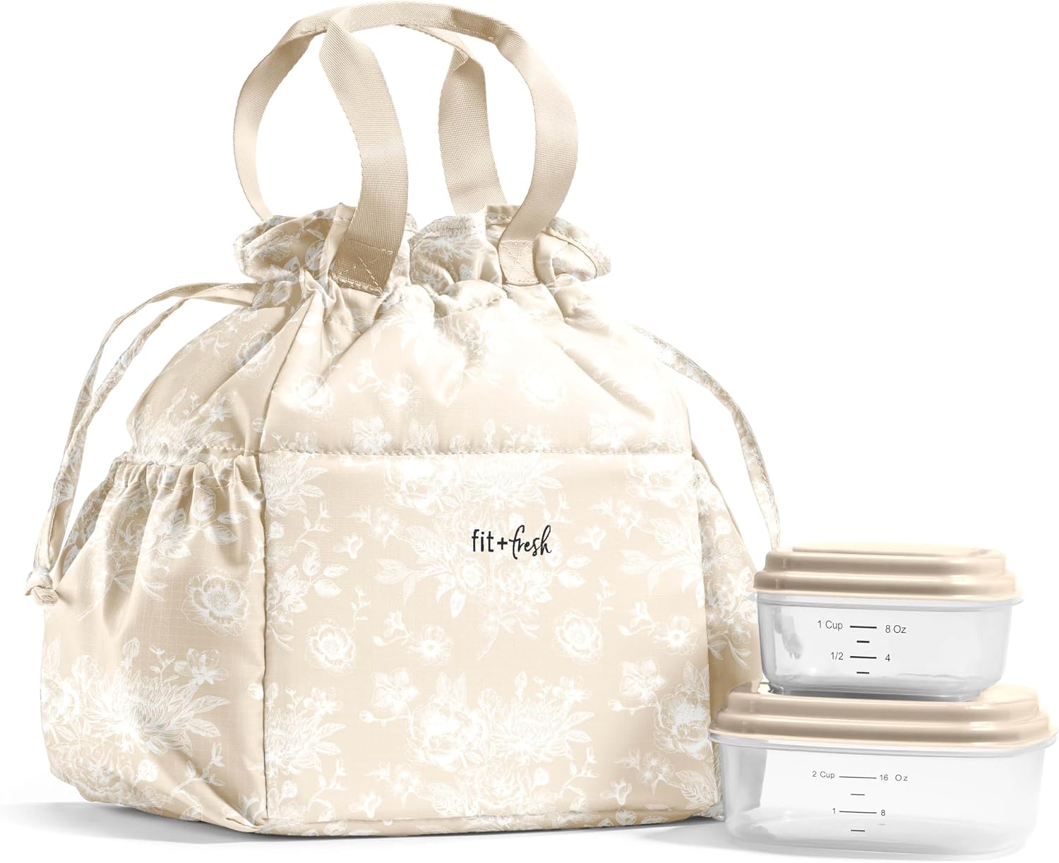 Fit & Fresh Cromwell Cinch Insulated Lunch Bag for Women w/ Containers Tan