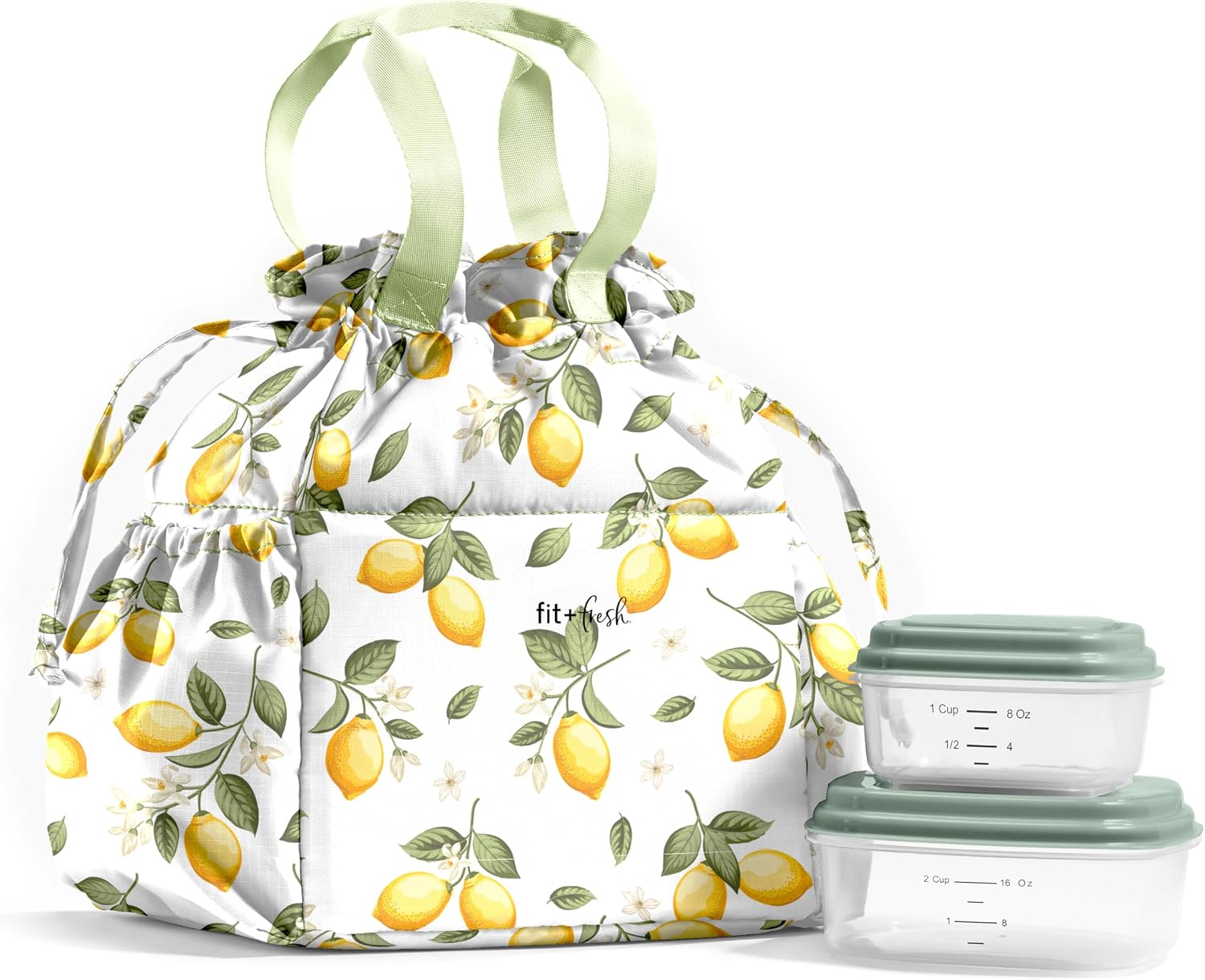 Fit & Fresh Lunch Bag For Women, Insulated Womens Lunch Bag For Work, Stain-Resistant Large Lunch Box For Women With Containers, Cinch Closure Cromwell Bag, Lemons Yellow