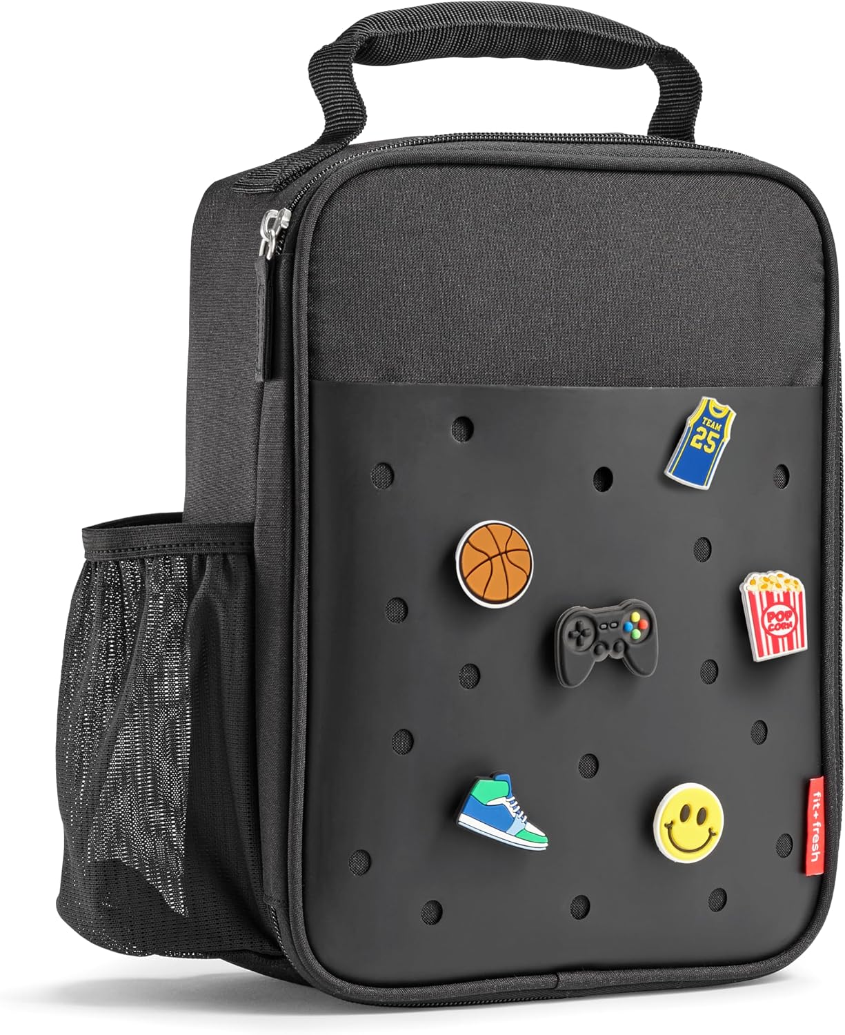 Fit & Fresh Customizable Lunch Bag for Boys & Girls - 6 Charms Included Black