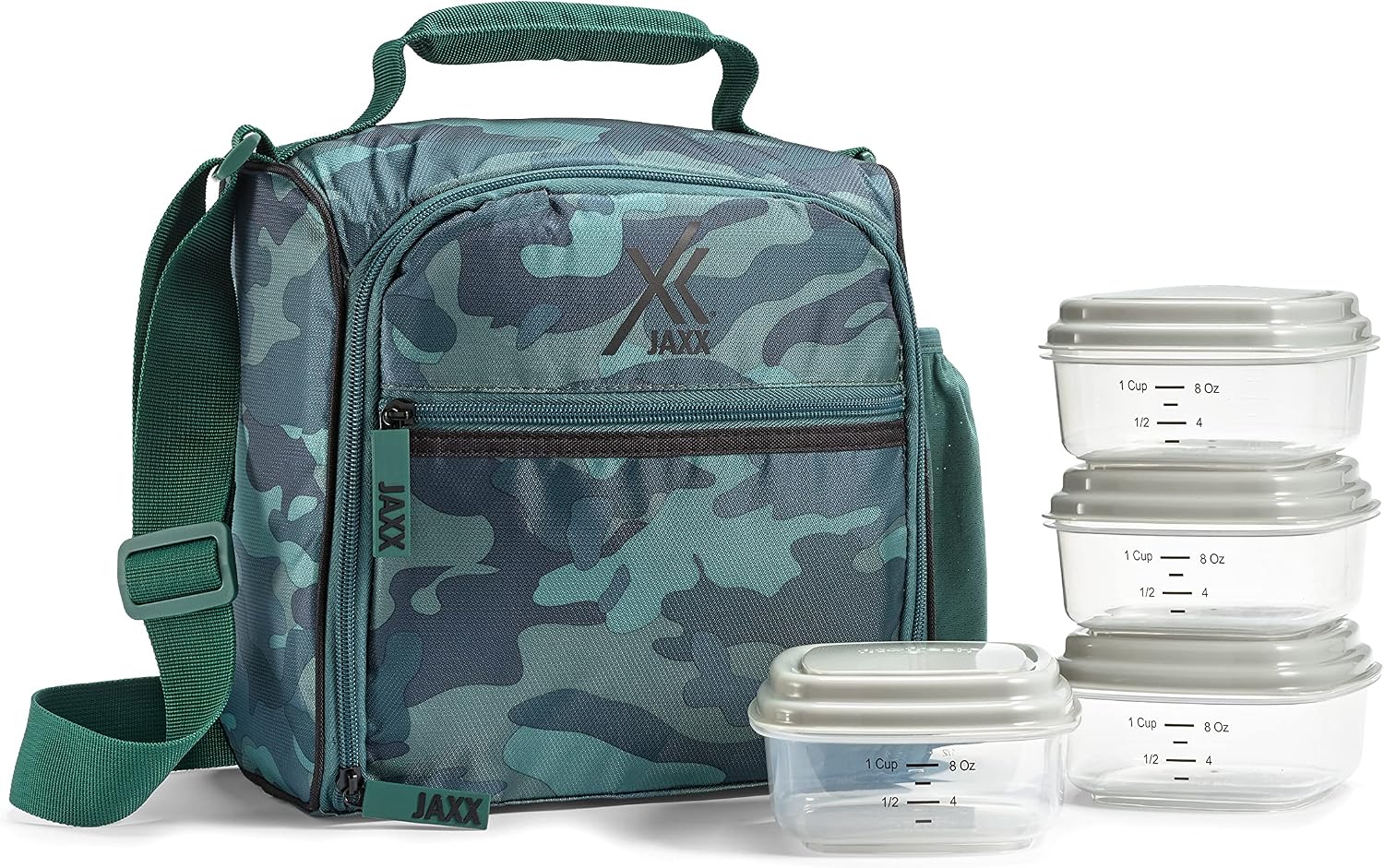 Fit & Fresh JAXX Meal Prep Lunch Box With Container For Men and Women, 5pc. Meal Prep Kit Lunch Bag With Containers Included Camo Pine