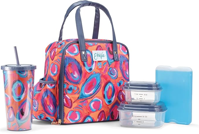 Fit & Fresh Lunch Bag For Women, Insulated Womens Lunch Bag For Work, Leakproof & Stain-Resistant Large Lunch Box For Women With Containers, Tumbler and Ice Pack, Zipper Closure Wichita Bag Peacock Abstract Peacock