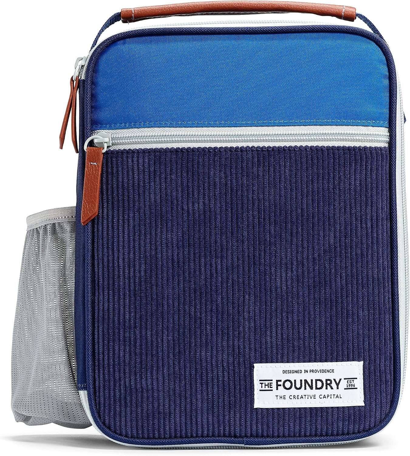 Fit & Fresh Insulated Lunch Box for Kids, Blue, Polyester, 10" x 8.25" x 4", with Side Pocket and Front Zip