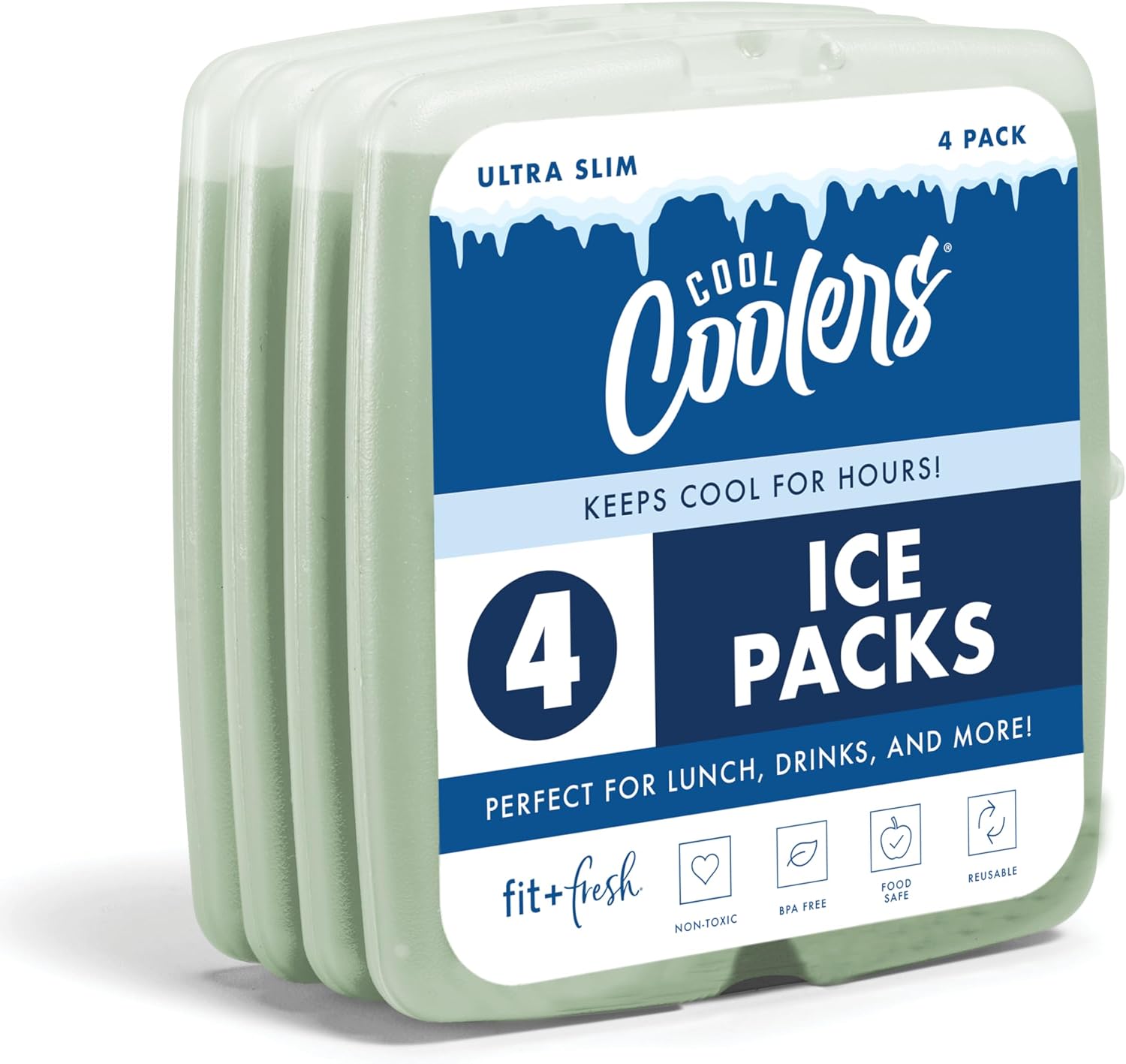 Cool Coolers by Fit & Fresh Reusable Slim Ice Packs For Lunch Bags, 4pk Sage (4 Pack)