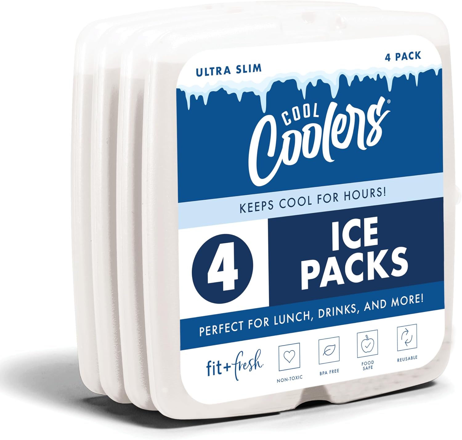 Cool Coolers by Fit & Fresh Reusable Slim Ice Packs For Lunch Bags, 4pk Ivory (4 Pack)