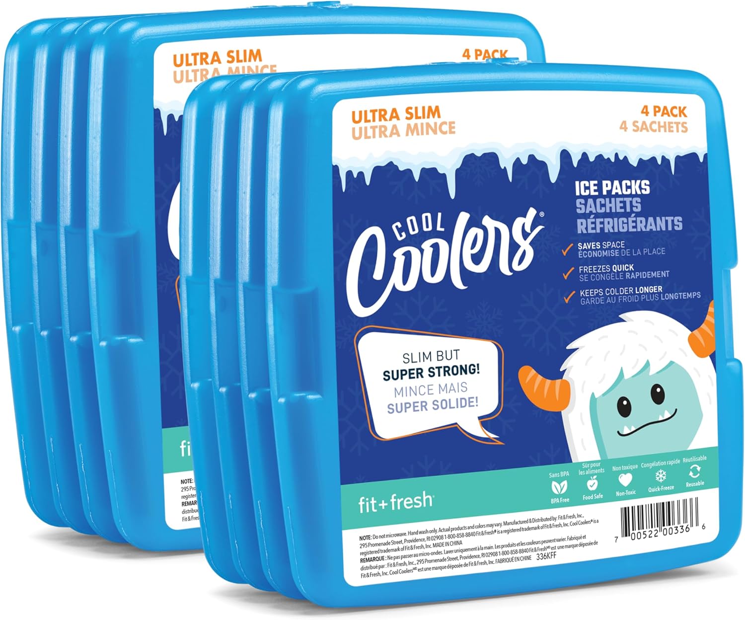 Cool Coolers by Fit & Fresh Reusable Slim Ice Packs For Lunch Bags, 8pk Blue (8 Pack)