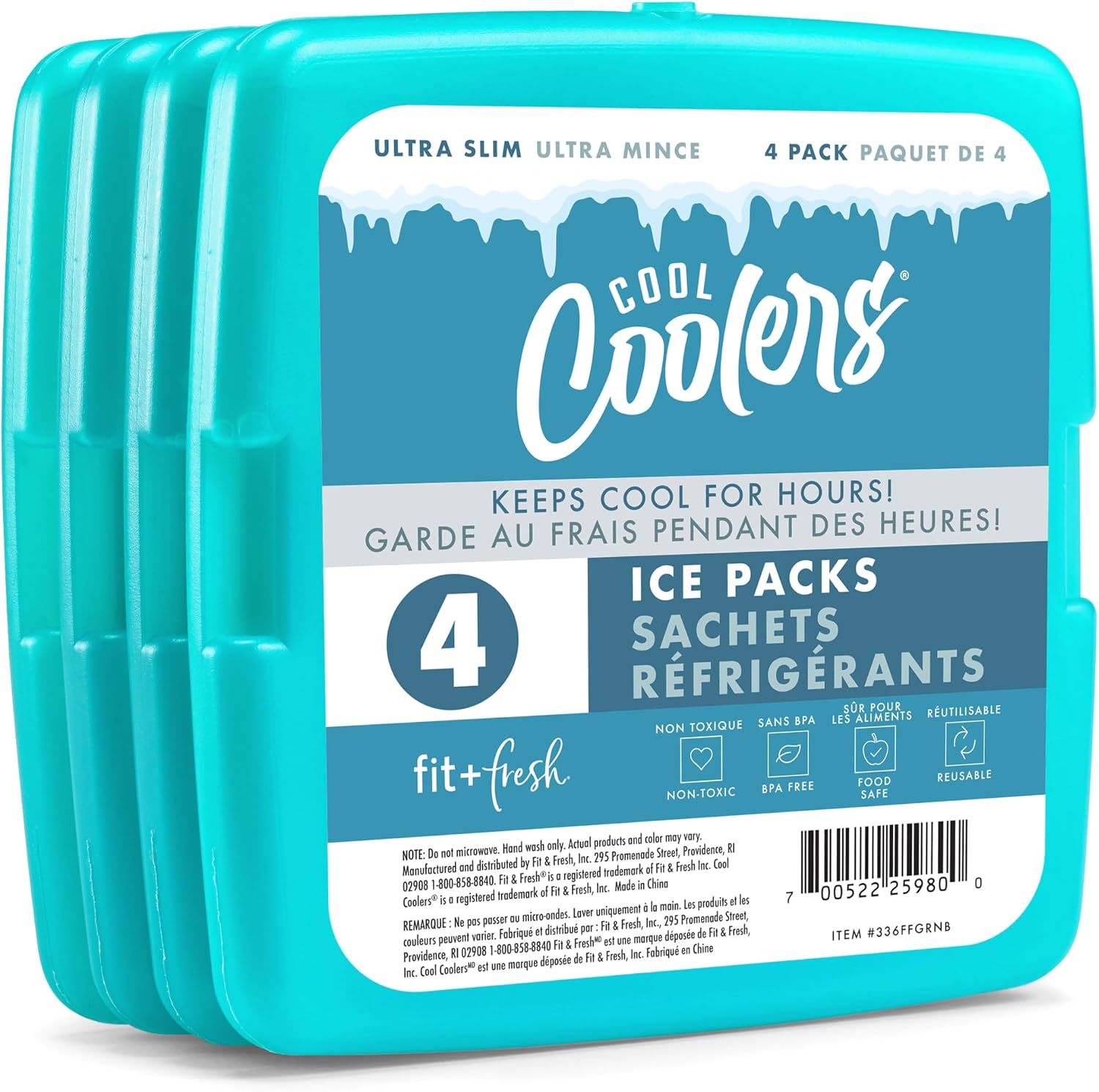 Cool Coolers by Fit & Fresh Reusable Slim Ice Packs For Lunch Bags, 4pk Green