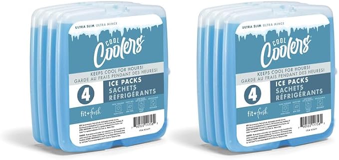 Cool Coolers by Fit & Fresh Reusable Slim Ice Packs For Lunch Bags, 8pk Blue (8 Pack)
