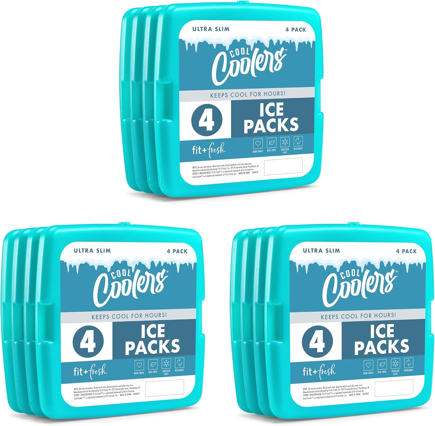 Cool Coolers by Fit & Fresh Reusable Slim Ice Packs For Lunch Bags, 12pk Green (12 Pack)