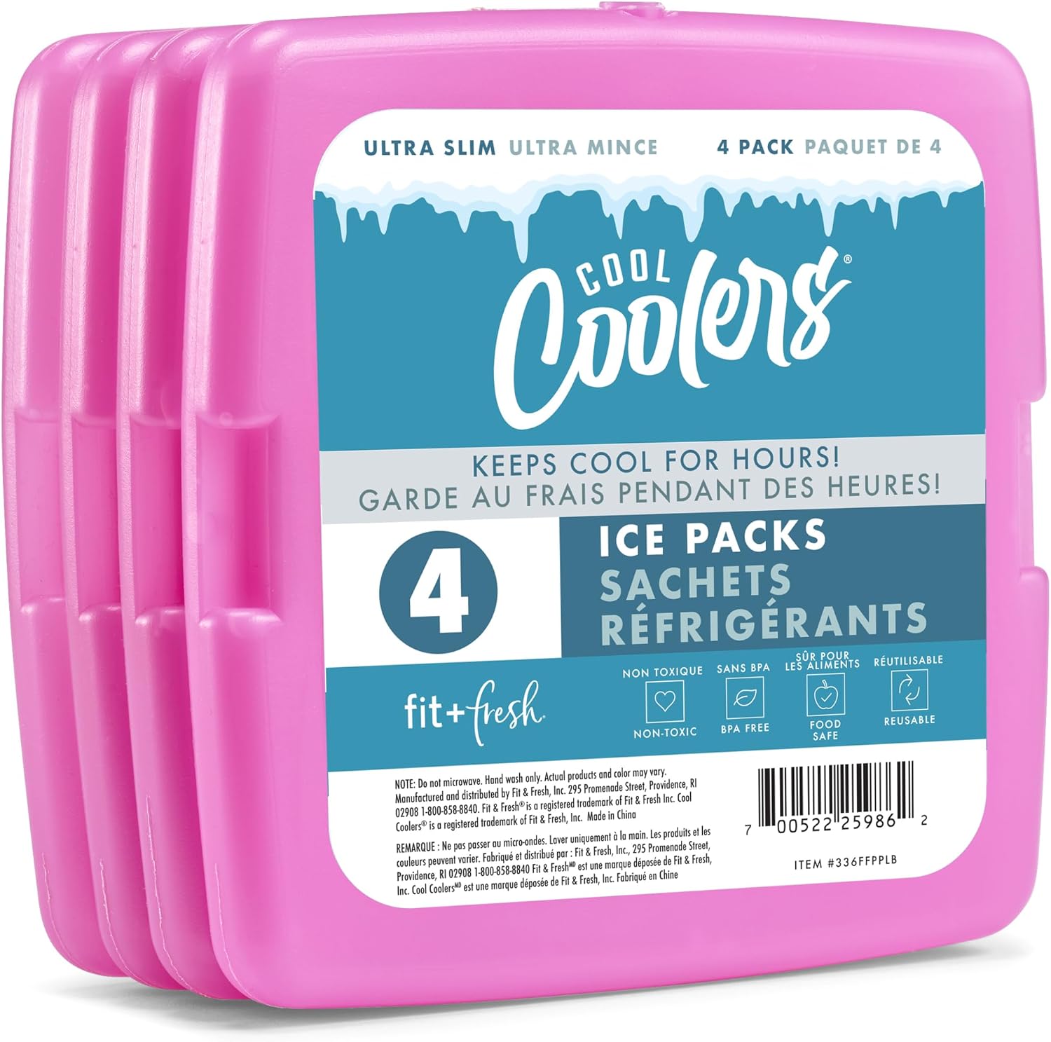 Cool Coolers by Fit & Fresh Reusable Slim Ice Packs For Lunch Bags, 4pk Purple (4 Pack)