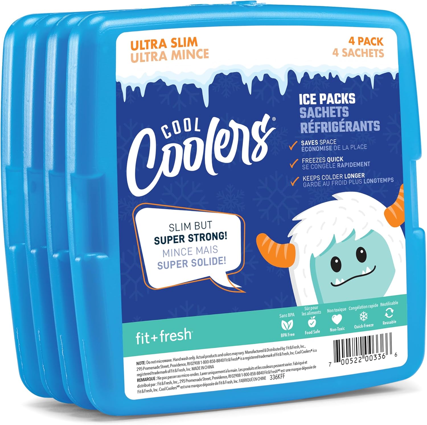 Cool Coolers by Fit & Fresh Reusable Slim Ice Packs For Lunch Bags, 4pk Blue (4 Pack)