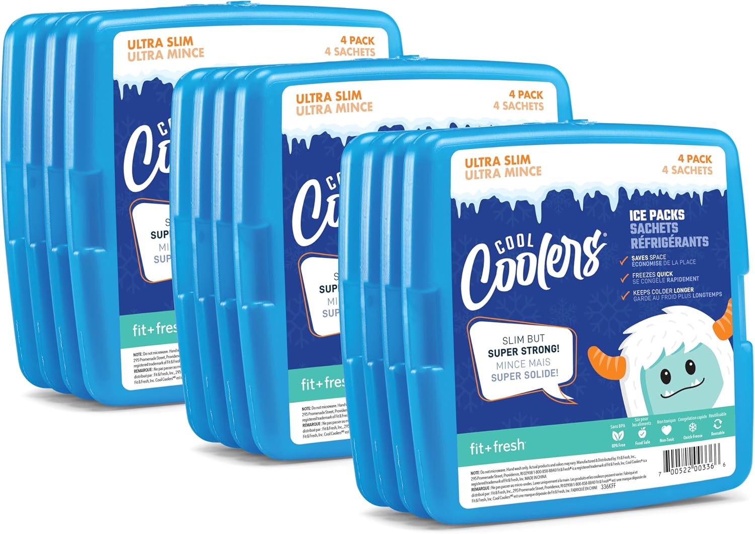 Cool Coolers by Fit & Fresh Reusable Slim Ice Packs For Lunch Bags, 12pk Blue (12 Pack)