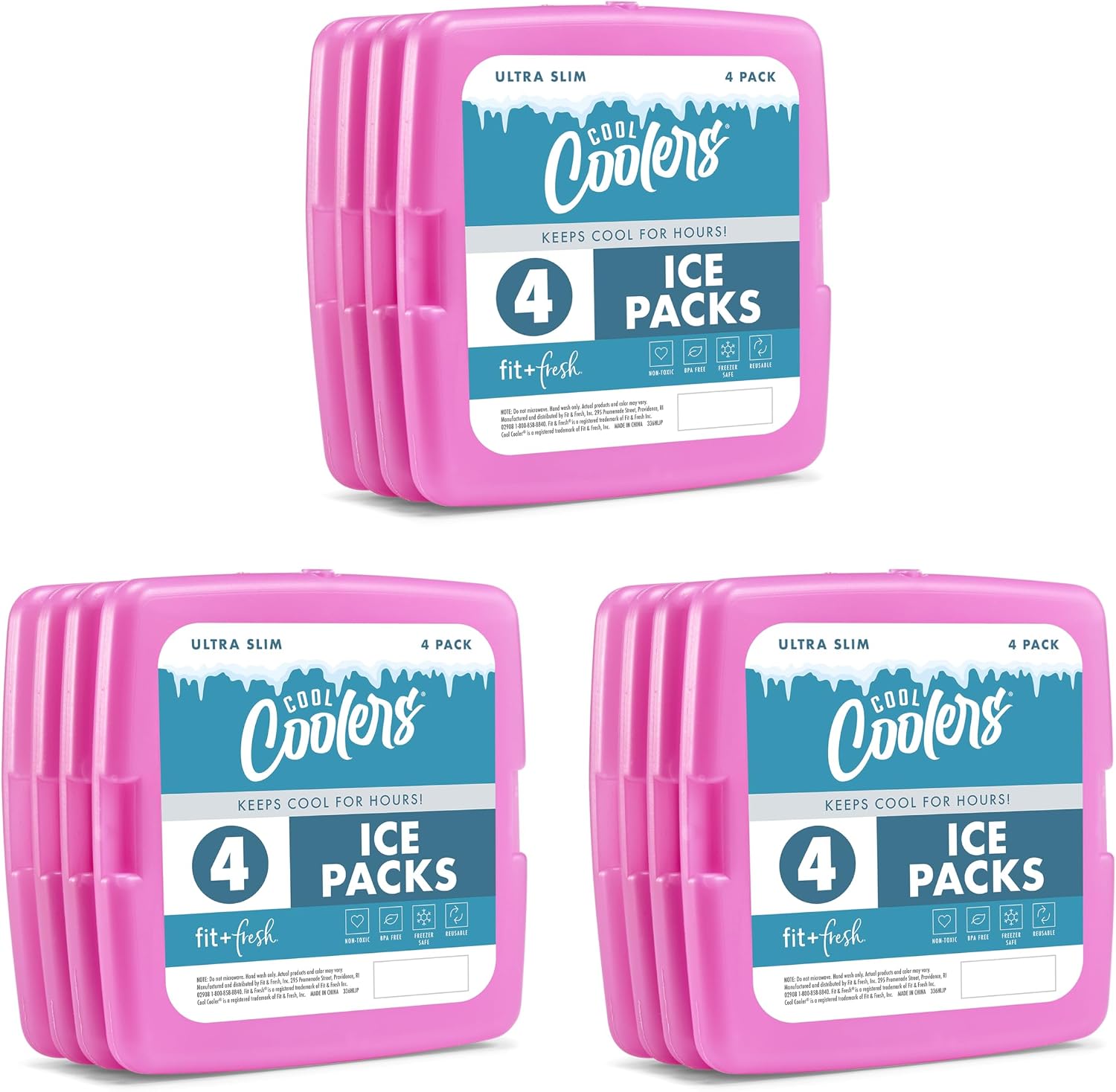 Cool Coolers by Fit & Fresh Reusable Slim Ice Packs For Lunch Bags, 12pk Purple 12 PK