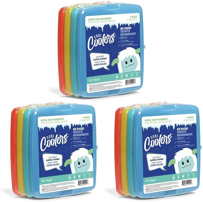 Cool Coolers by Fit & Fresh Reusable Slim Ice Packs For Lunch Bags, 12pk Multi Color (12 Pack)