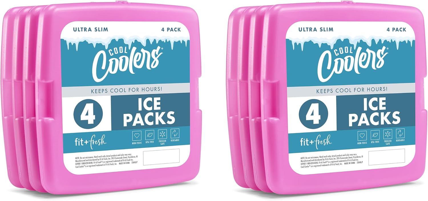 Cool Coolers by Fit & Fresh Reusable Slim Ice Packs For Lunch Bags, 8pk Purple (8 Pack)