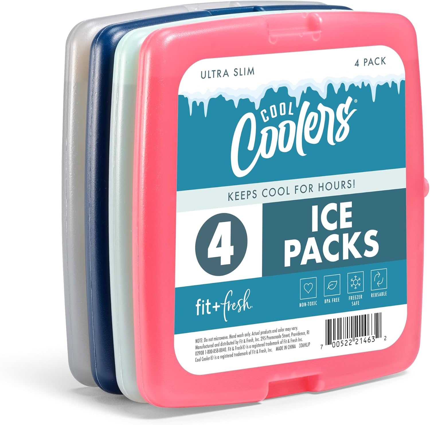 Cool Coolers by Fit & Fresh Reusable Slim Ice Packs For Lunch Bags, 4pk Multicolor 4 PK