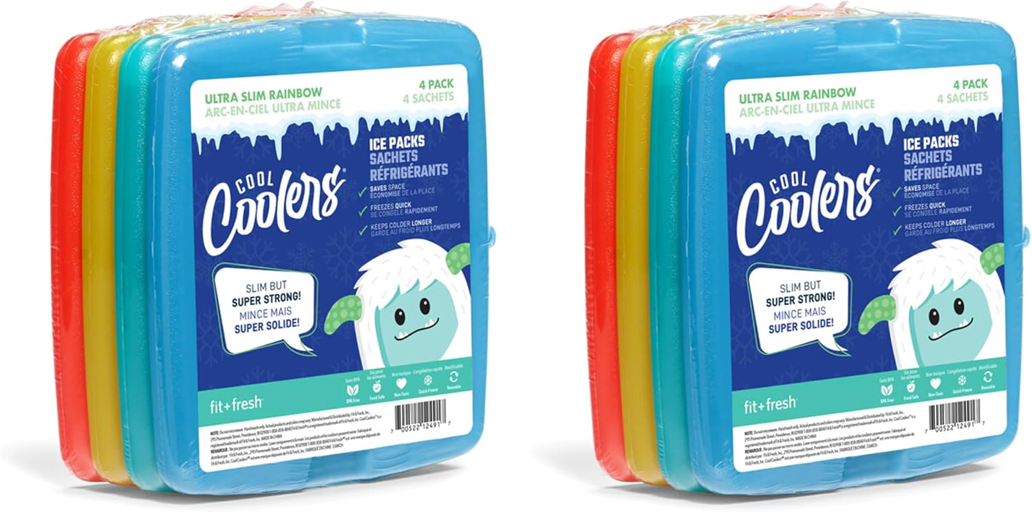 Cool Coolers by Fit & Fresh Reusable Slim Ice Packs For Lunch Bags, 8pk Multi Color (8 Pack)
