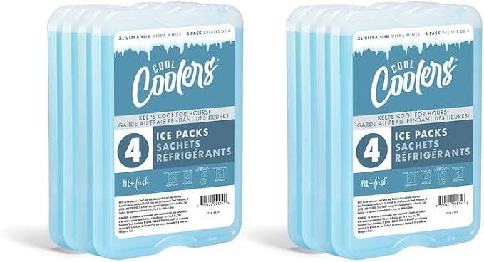 Cool Coolers by Fit & Fresh XL Reusable Slim Ice Packs For Coolers, 8pk Clear Blue (8 Pack)