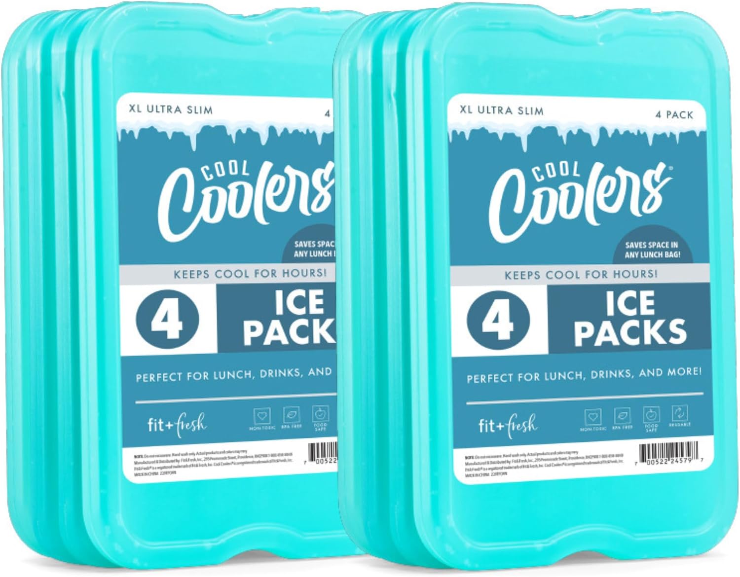 Cool Coolers by Fit & Fresh XL Reusable Slim Ice Packs For Coolers, 8pk Green (8 Pack)