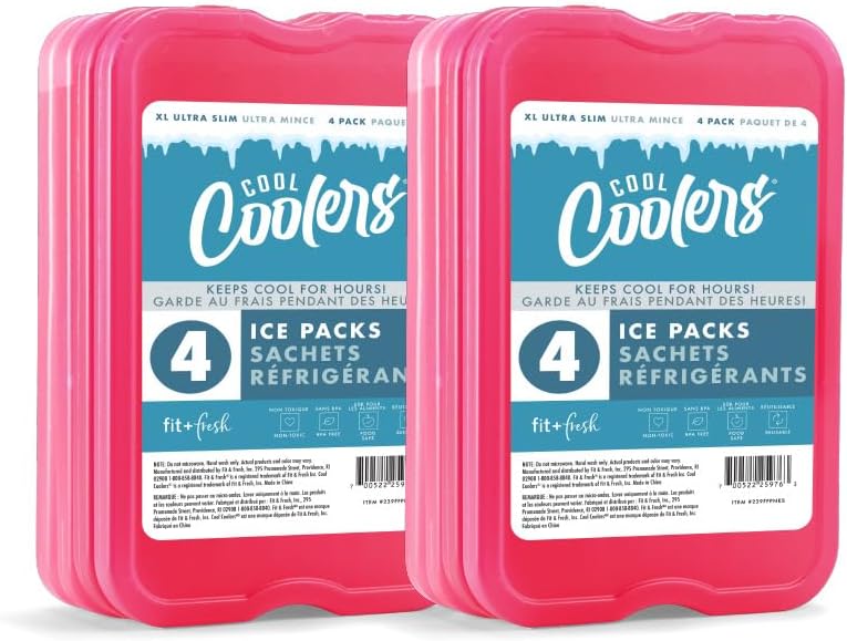 Cool Coolers by Fit & Fresh XL Reusable Slim Ice Packs For Coolers, 8pk Pink (8 Pack)