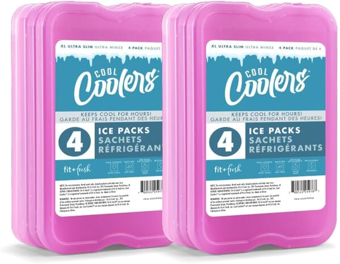 Cool Coolers by Fit & Fresh XL Reusable Slim Ice Packs For Coolers, 8pk Purple (8 Pack)