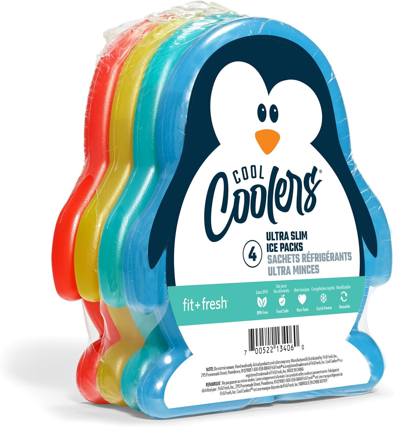 Cool Coolers by Fit & Fresh Reusable Kids Lunch Box Ice Packs, 4pk Penguin (4 Pack)