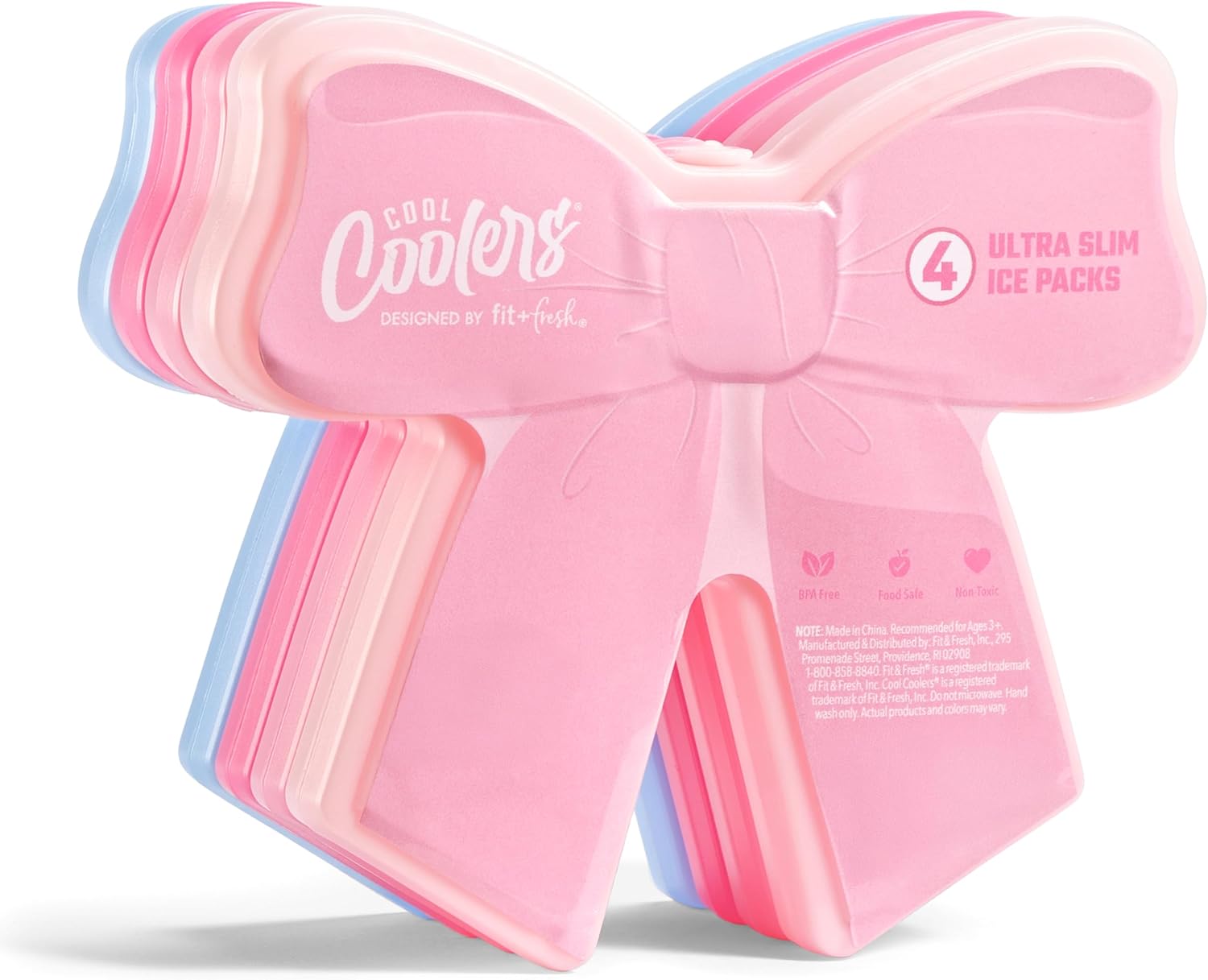 Fit & Fresh Cool Coolers Reusable Kids Lunch Box Ice Packs, 4pk Bows (4 Pack)