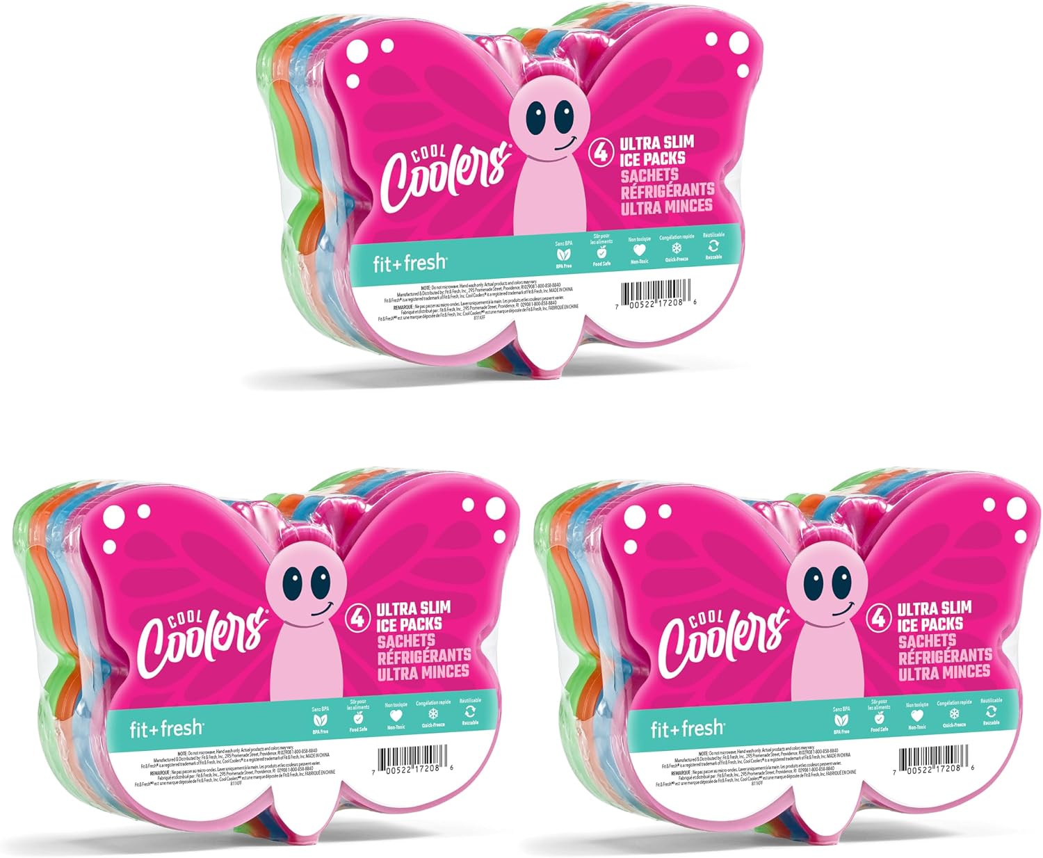 Fit & Fresh Cool Coolers Reusable Kids Lunch Box Ice Packs, 12pk Butterfly (12 pack)