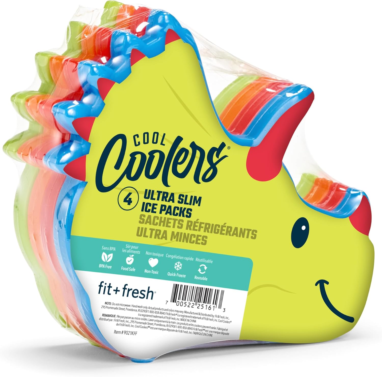 Cool Coolers by Fit & Fresh Reusable Kids Lunch Box Ice Packs, 4pk Multicolor Dinosaur