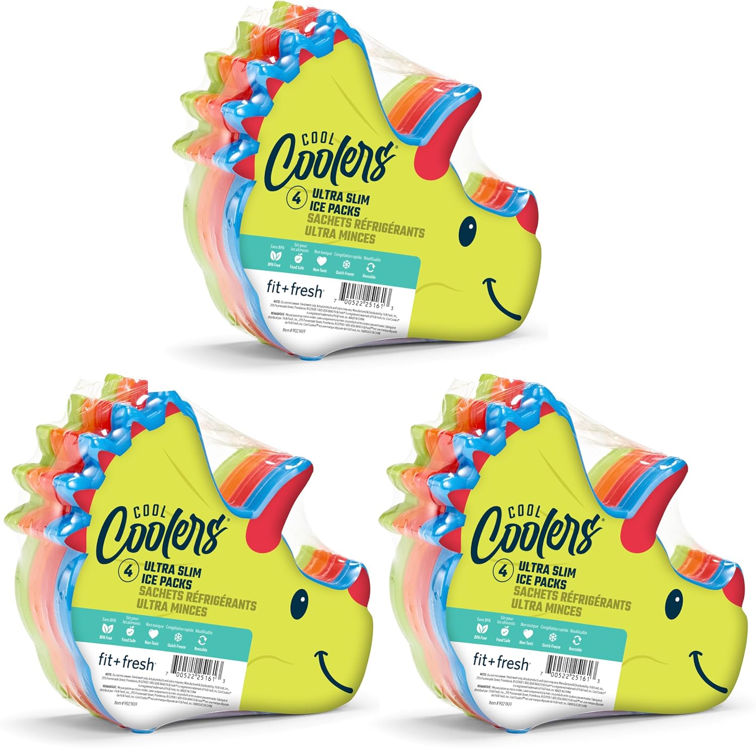 Fit & Fresh Cool Coolers Reusable Kids Lunch Box Ice Packs, 12pk Dino (12 pack)