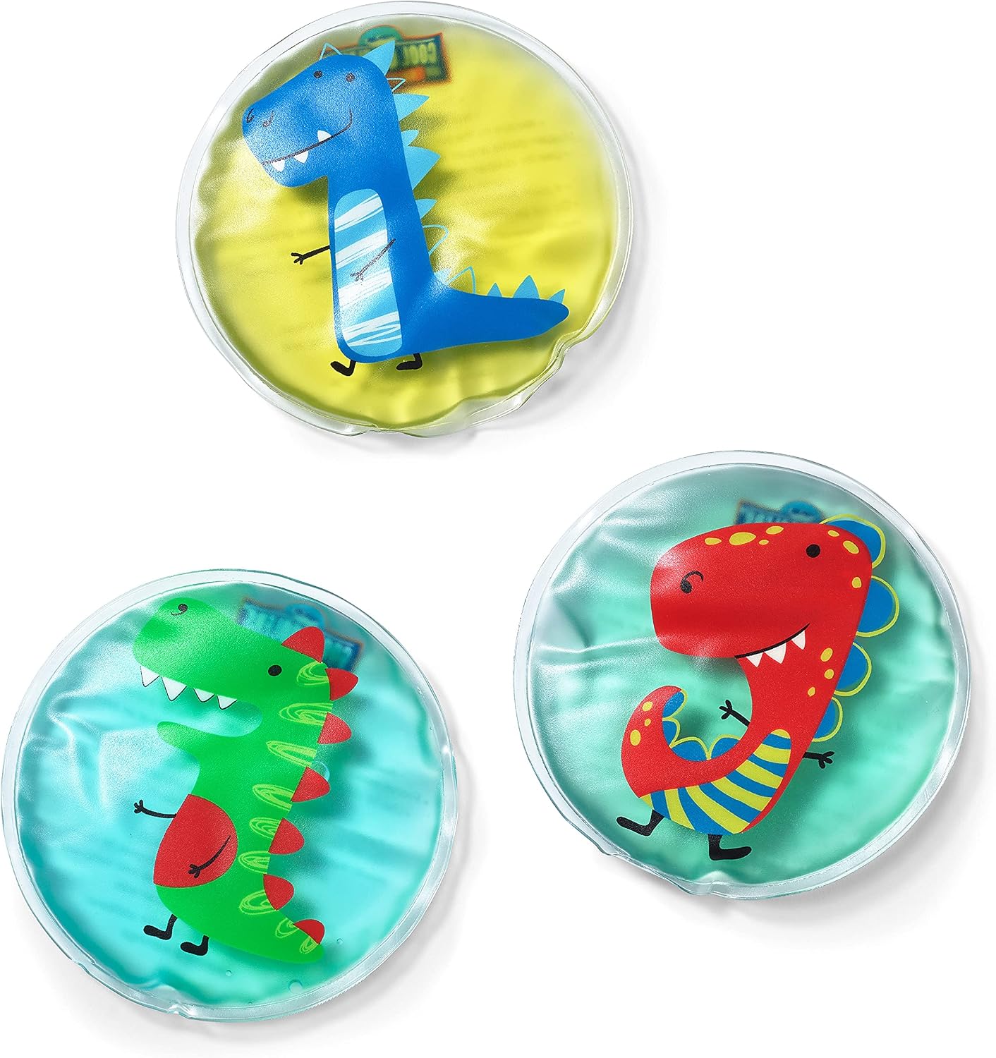 Cool Coolers Boo Boo Flexible Gel Ice Packs, 4x4”, Reusable Cold Compress for Minor Injuries, Cold Packs for Injuries, Kids Ice Packs for Boo Boos, 3 Pack, Dino