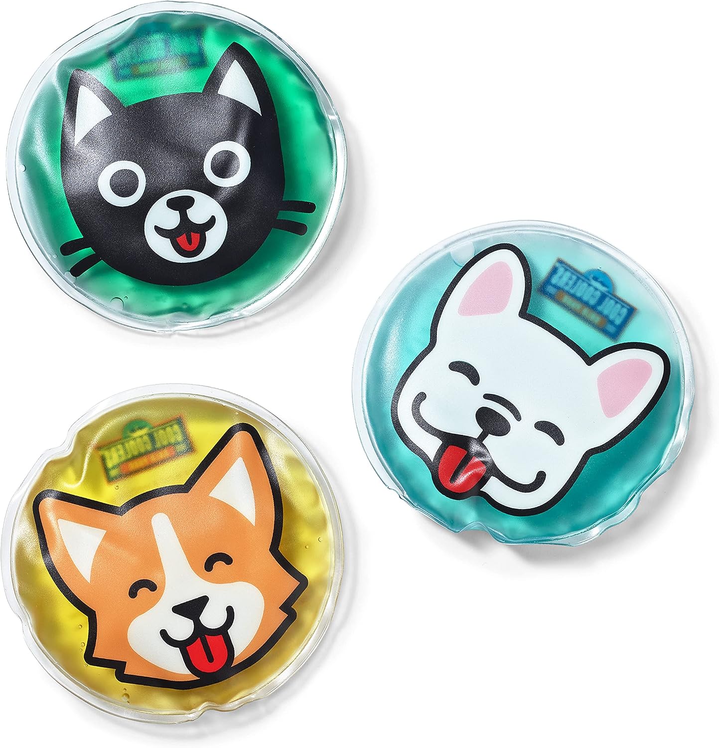 Fit & Fresh Cool Coolers Children's Boo Boo Flexible Gel Ice Pack, 4x4”, Reusable Cold Compress for Minor Injuries, 3 Pack, Cats & Dogs, Small, Assorted Characters