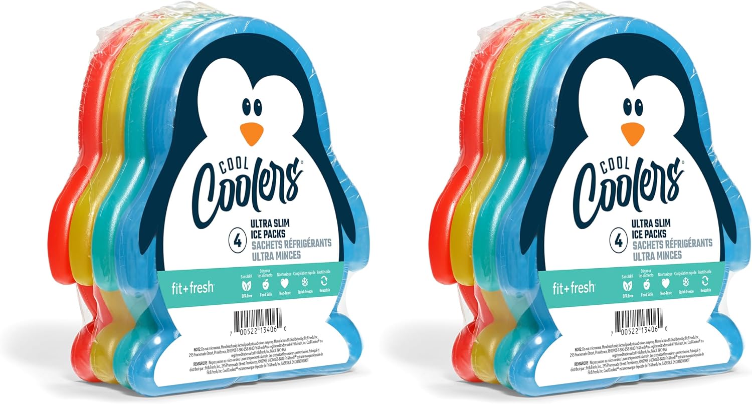 Fit & Fresh Cool Coolers Reusable Kids Lunch Box Ice Packs, 8pk Penguin (8 Pack)
