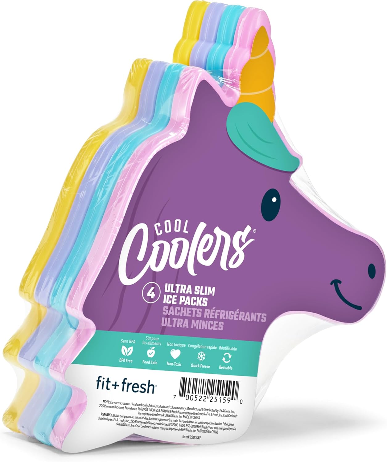 Fit & Fresh Cool Coolers Reusable Kids Lunch Box Ice Packs, 4pk Unicorn (4 Pack)