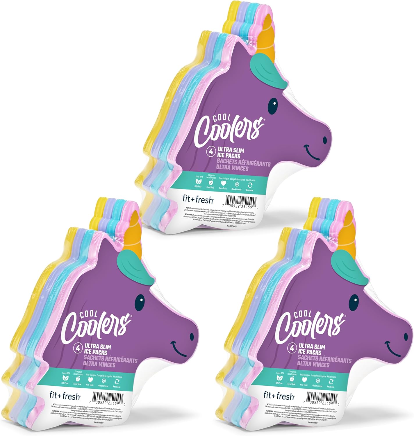 Fit & Fresh Cool Coolers Reusable Kids Lunch Box Ice Packs, 12pk Unicorn, 12 PK
